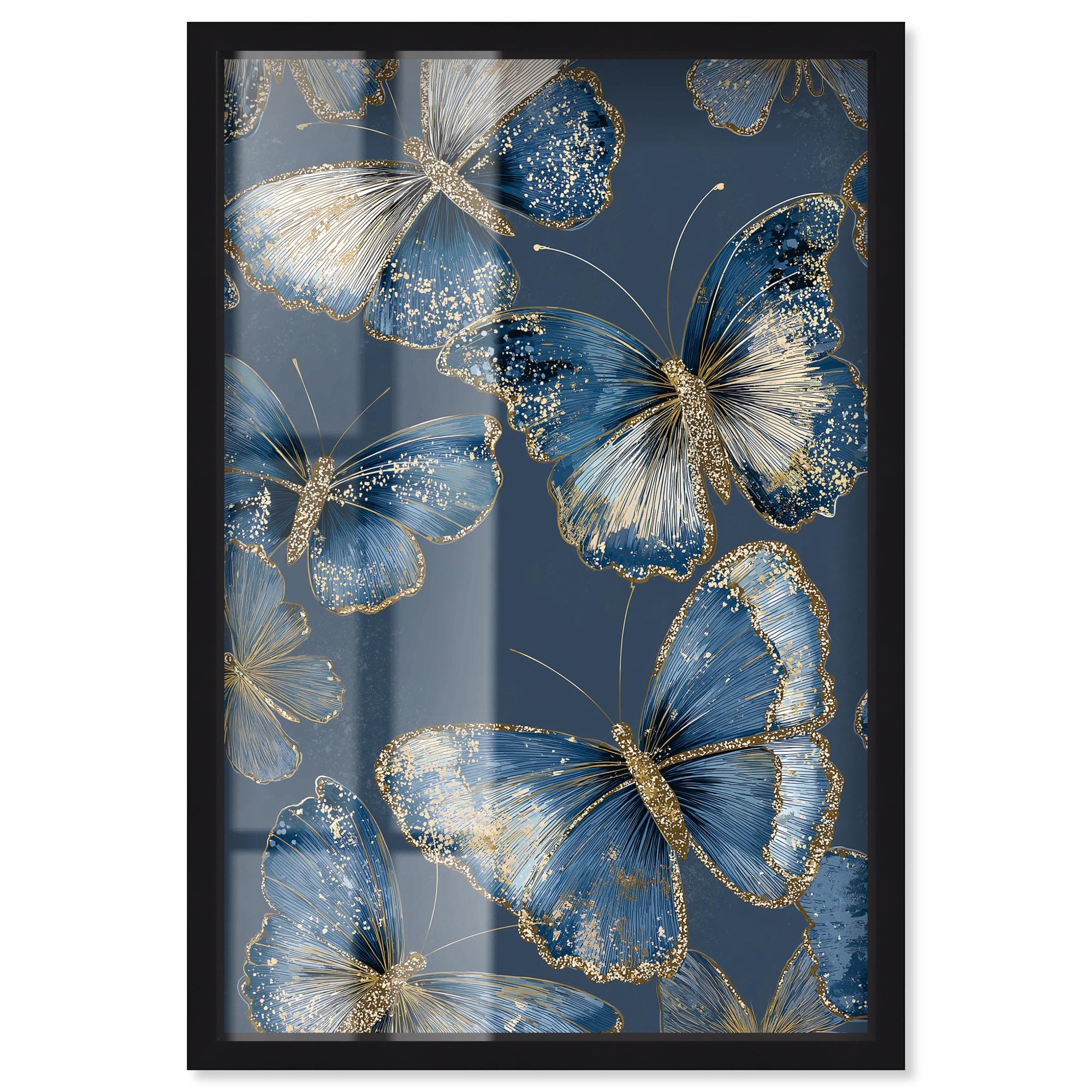 Golden Wings I Blue Wall Decor Shadowbox Print by Art Remedy