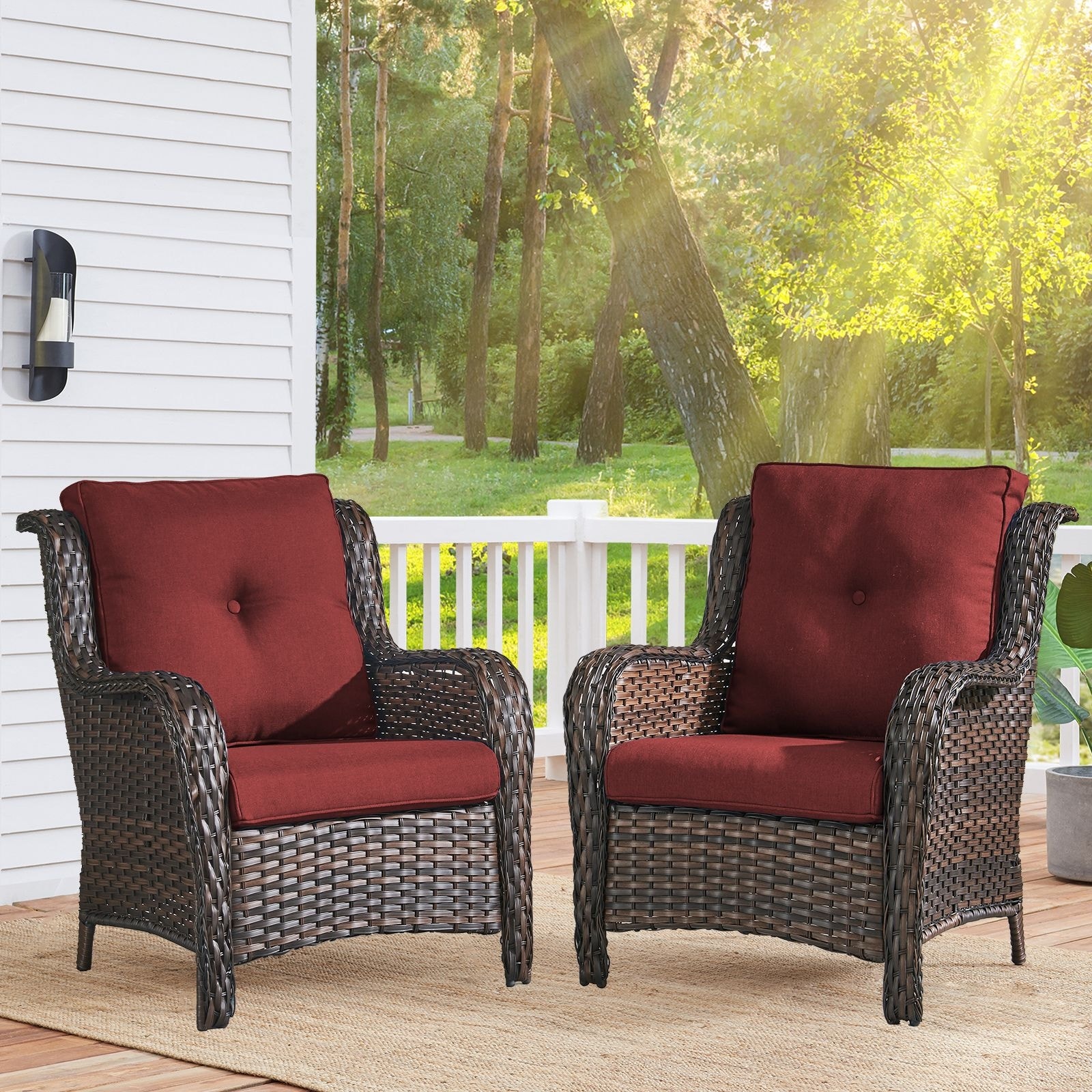 Outdoor Wicker High Back Club Chair Brown-Red - Brown