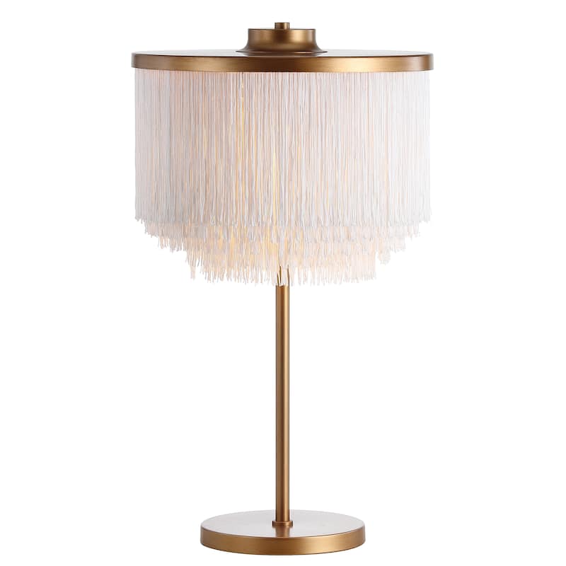 Adam 27.5" Fringed/Metal LED Table Lamp, Gold/White by JONATHAN Y