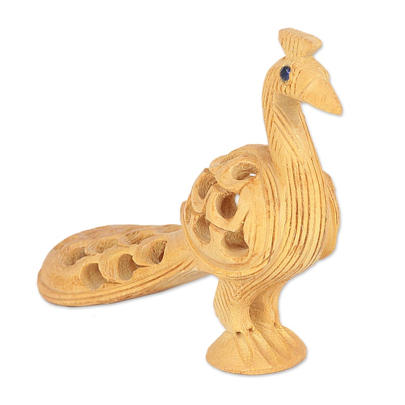 Novica Handmade Opulent Peacock Mini Wood Sculpture
