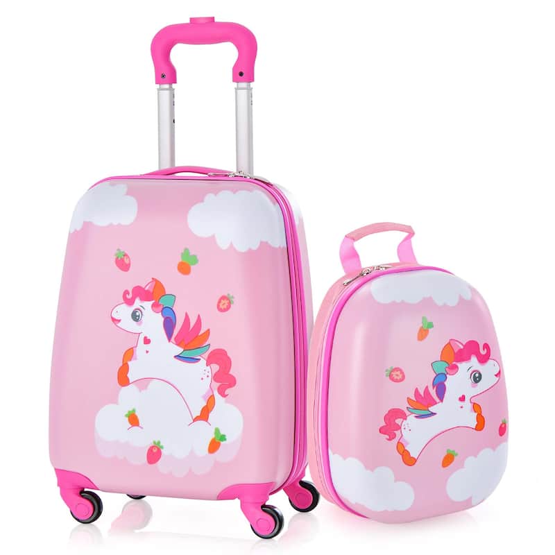 Costway 2PC Kids Carry On Luggage Set 12" Backpack and 16" Rolling - See Details - White