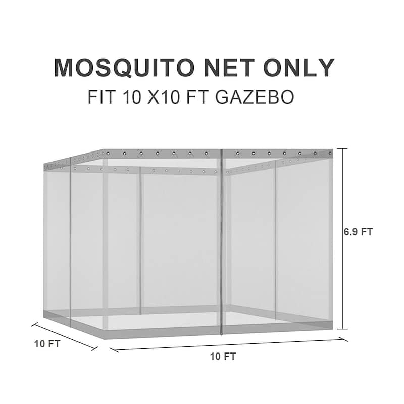 Aoodor 10'x10' Replacement Gazebo Mosquito Netting 4 Panels Sidewalls