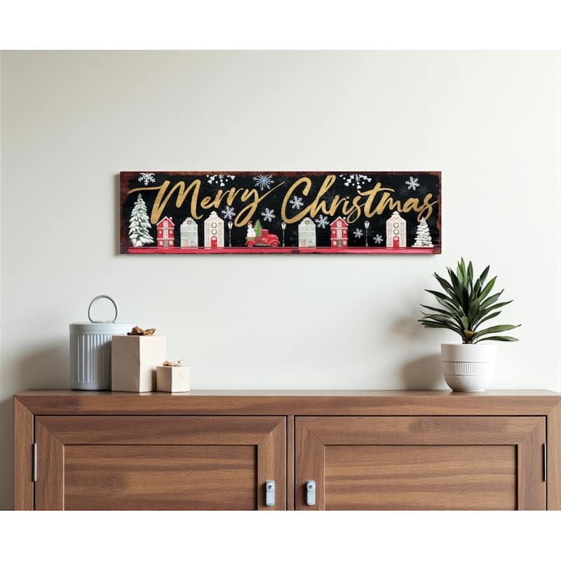 HomeRoots 36" Black Gold And Red Solid Wood Merry Christmas Decorative Sign - Gold/Red/Black - 11.00 in. x 36.00 in.  x 1.00 in.