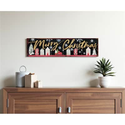 HomeRoots 36" Black Gold And Red Solid Wood Merry Christmas Decorative Sign