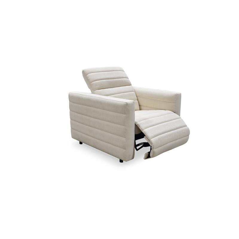 NADAAL STUDIOS Serelith Recliner Chair, Channel-Tufted Chenille Fabric with Power Motion, Rubberwood Frame, Off White