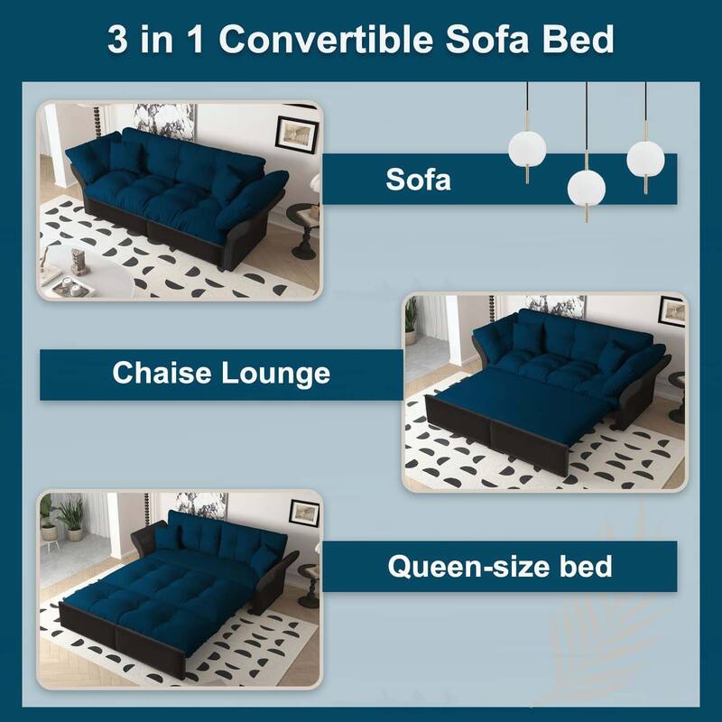 3-in-1 Convertible Tufted Loveseat with 2 Soft Pillows,Multi-Functional Sleeper
