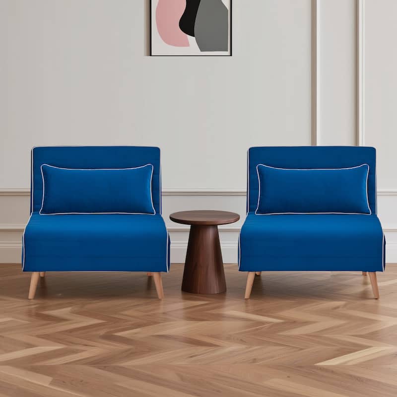 2-Piece Velvet Foldable Sleeper Sofa Chair, Sofa Bed with 3-Position Adjustable Backrest, Quick 10-Second Conversion - Blue