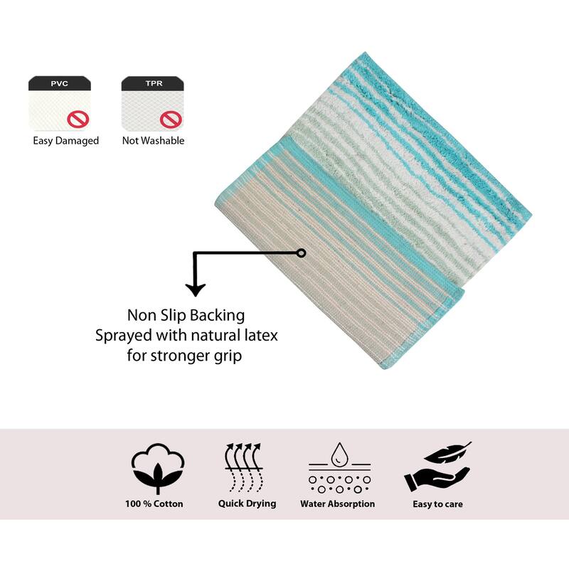 Gradiation Rug Collection 100% Cotton Non-Slip Bath Rug Set, 3 Piece Machine Washable- Bathroom Rug, Bath Rug, U Shaped Contour