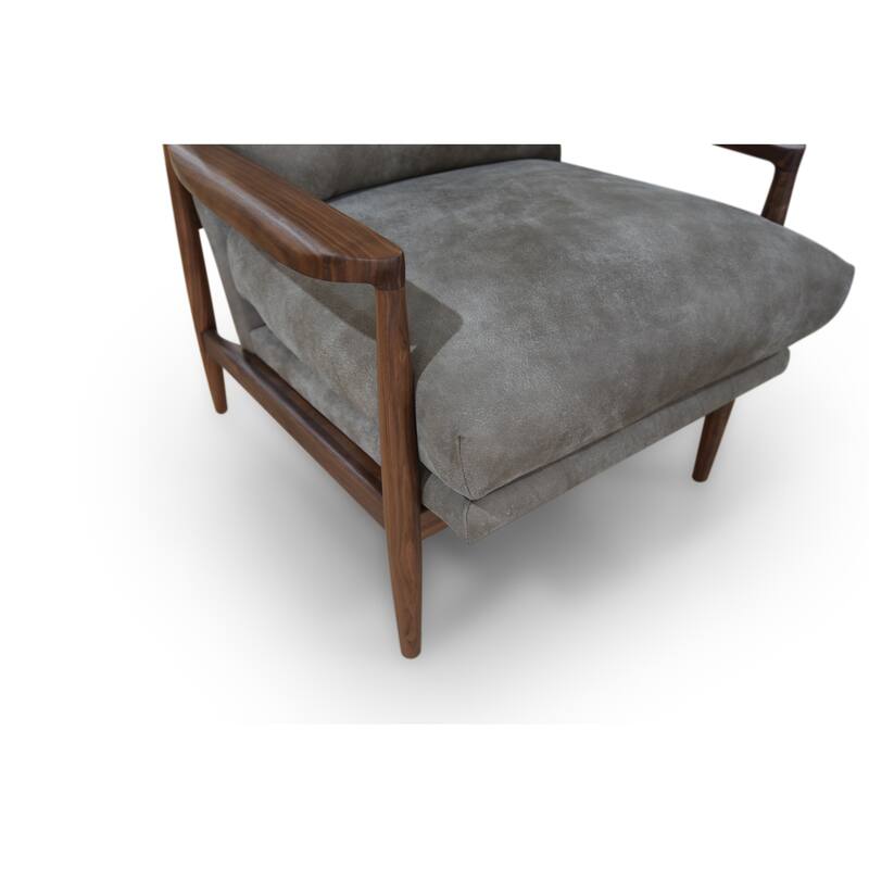 NADAAL STUDIOS Thalina Accent Chair,Walnut Frame with Wide Curved Arms in Top Grain Leather, Brown