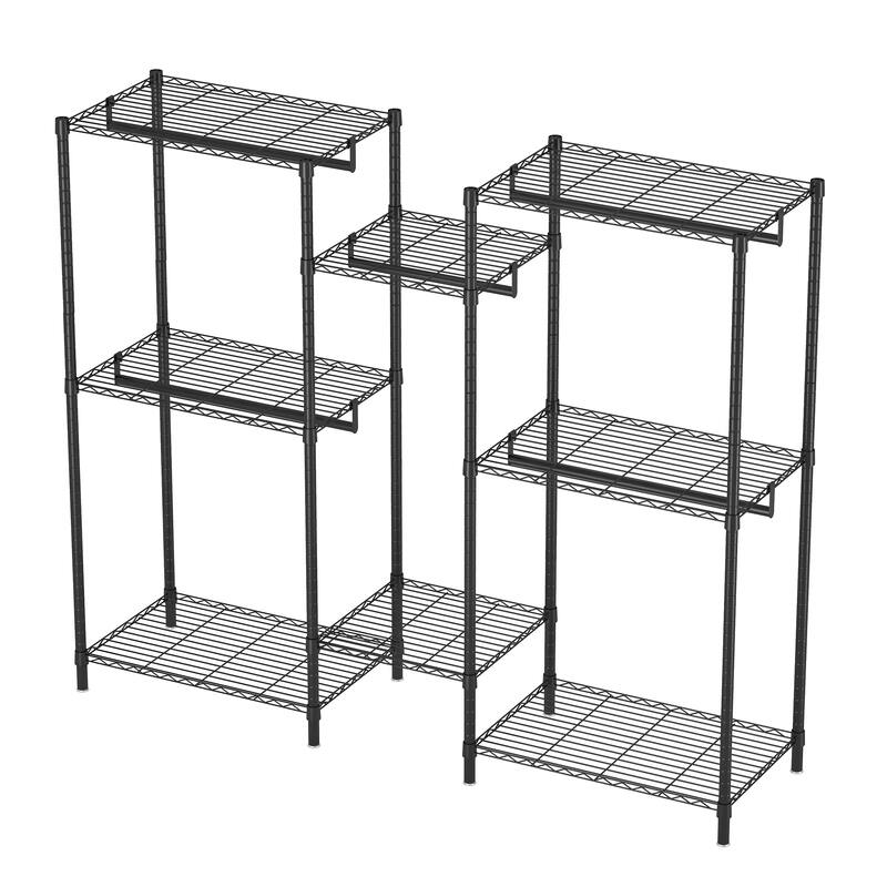 Heavy Duty Coat Rack Portable Wardrobe Hanger with 8 Adjustable Wire Shelves and 5 Clothes Rods, for Bedroom