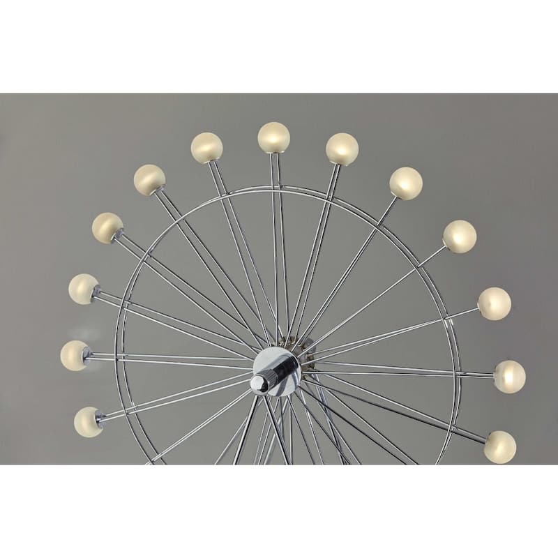 Silver Chrome Metal Globe LED Table Lamp with Off White Acrylic Shade - 5.25” x 18” x 22” (D x W x H)