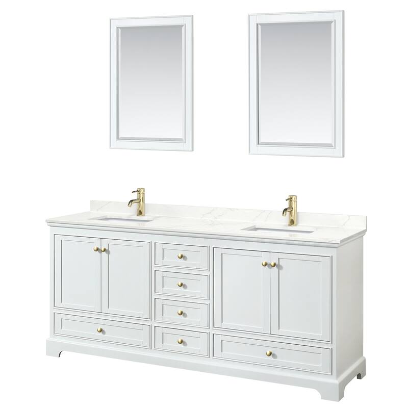 Wyndham Collection WCS202080D-QTZ-UNSM24 Deborah 80" Free Standing - White / Giotto Quartz Top / Brushed Gold Hardware