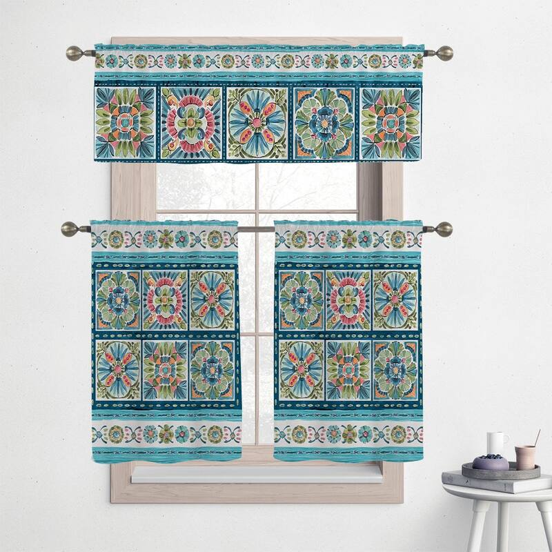 Laural Home Boho Plaza 36" Kitchen Curtain Valance and Tiers Set