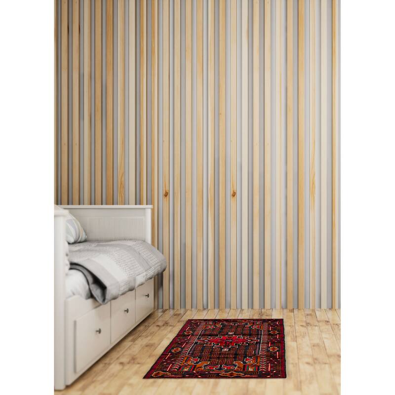 Teimani Navy, Red Rug 3'7" x 6'2" - 3'7 x 6'2