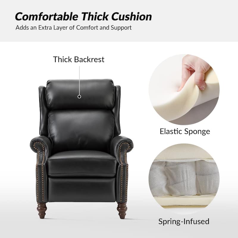 Noemon Genuine Leather Recliner with Nailhead Trims