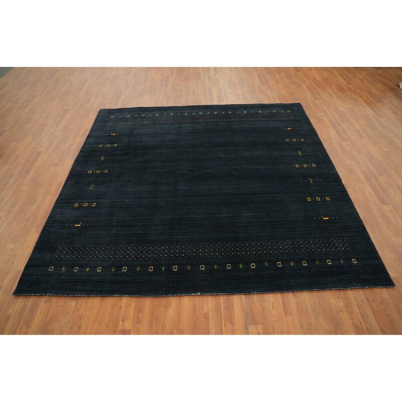 Hand Knotted Oriental 100% Wool Carpet Tribal Animal Pictorial Navy Blue & Blues Gabbeh Area Rug - 8' 10'' X 9' 0''