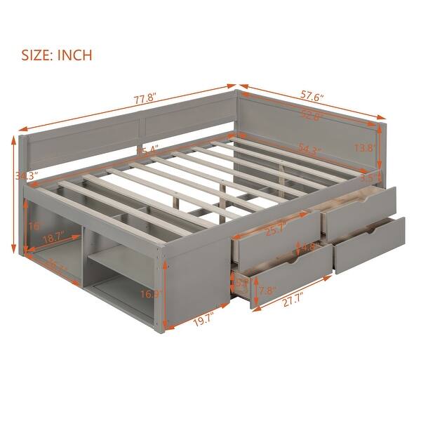 dimension image slide 2 of 3, Full Size Daybed with Drawers and Shelves Storage Bed Frame