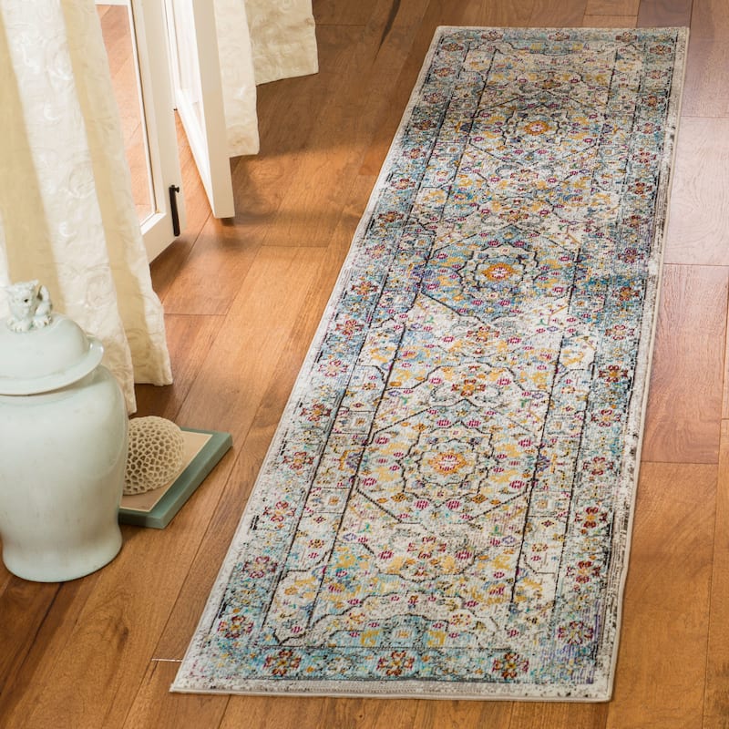 SAFAVIEH Aria Adrienne Vintage Boho Oriental Rug - 2' x 8' Runner - Cream/Blue