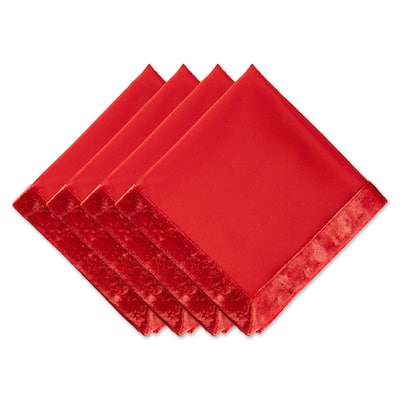Set of 4 20" x 20" Crimson Red Velvet Trimmed Napkins