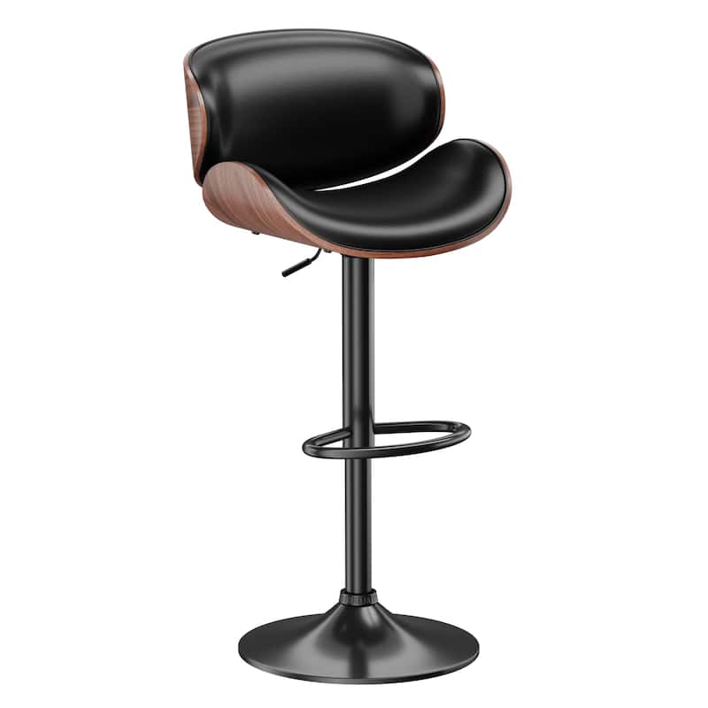 Bar Stools Adjustable Height Swivel Faux Leather Armless Barstools - Single - Black - Adjustable