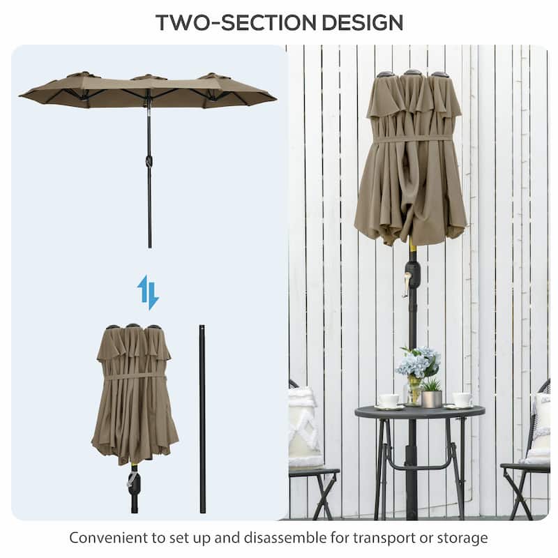 Double-sided Patio Umbrella 9.5' Large Outdoor Market Umbrella with Push Button Tilt and Crank, 3 Air Vents and 12 Ribs