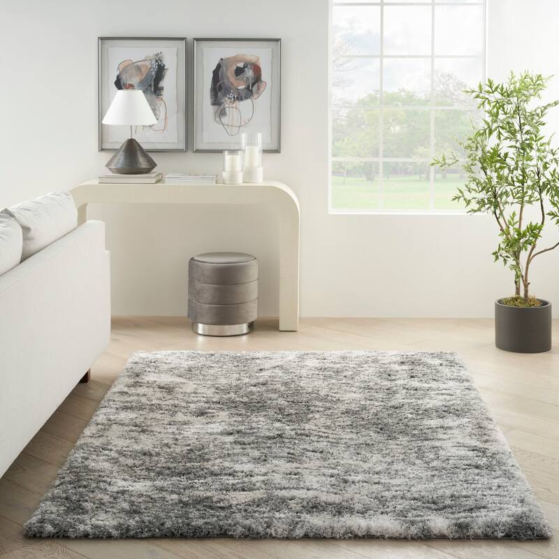 Nourison Luxurious Shag Plush Contemporary Abstract Area Rug - 5' 3" x 7' 3" - Charcoal Grey - Rectangle