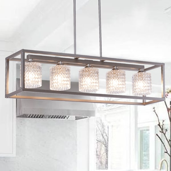 Porch & Den Savoy Cut Crystal 5-light Linear Chandelier - 36 x 8 x 8". Opens flyout.