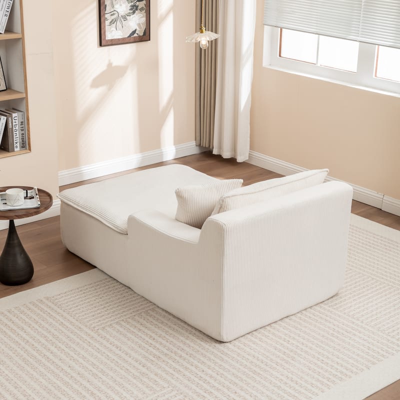 Oversized Chaise Lounge Chair, Upholstered Sofa Bed for Living Room, Corduroy Sleeper Couch Comfy Recliner Bedroom Reading Seat