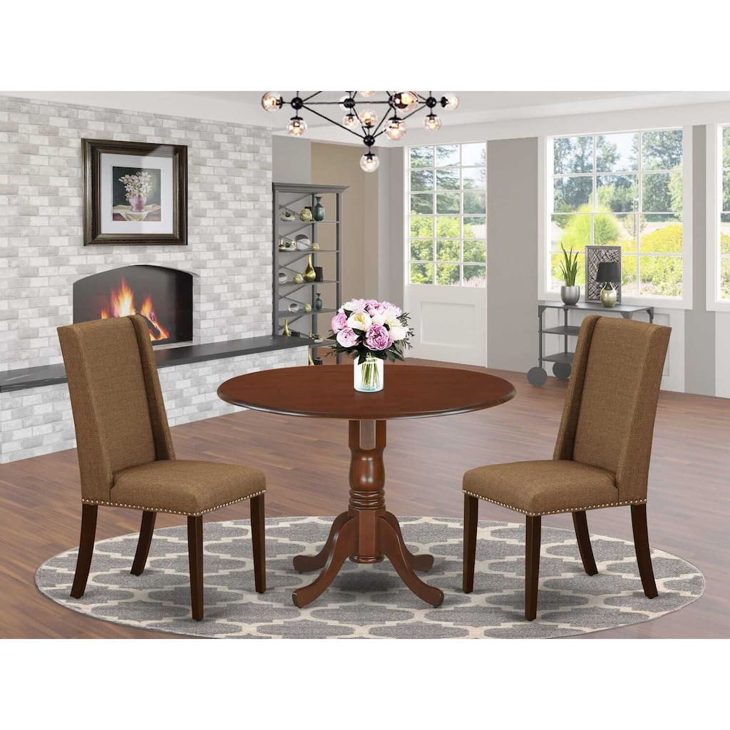 HomeStock 3-Pc Mahogany Finish Solid Wood Top - Round Dining Room Set - Seats 4