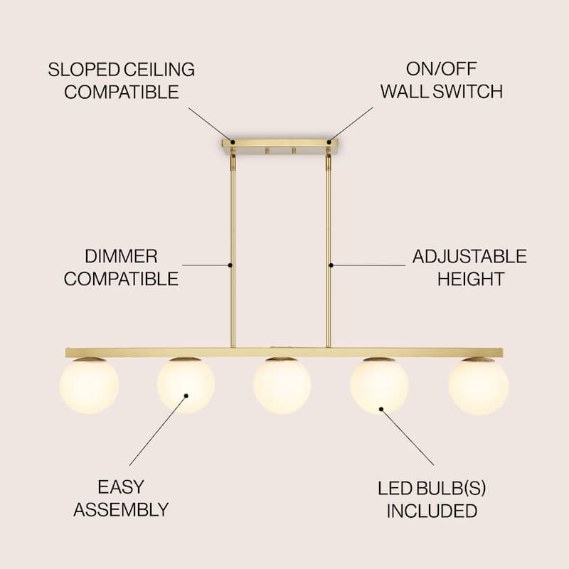 Luca Parisian 45.5" 5-Light Modern Glam Iron Globe Linear LED Pendant by JONATHAN Y