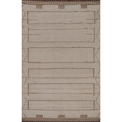 Earth Tone Moroccan Oriental Area Rug Handmade Wool Carpet - 6'0"x 9'4"