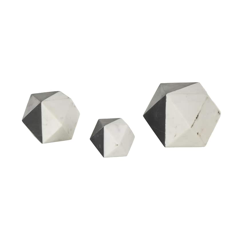 Marble Geometric Cube Two-Toned Hexagon Decorative Sculpture - Set of 3 White or Black - Roche River Decor