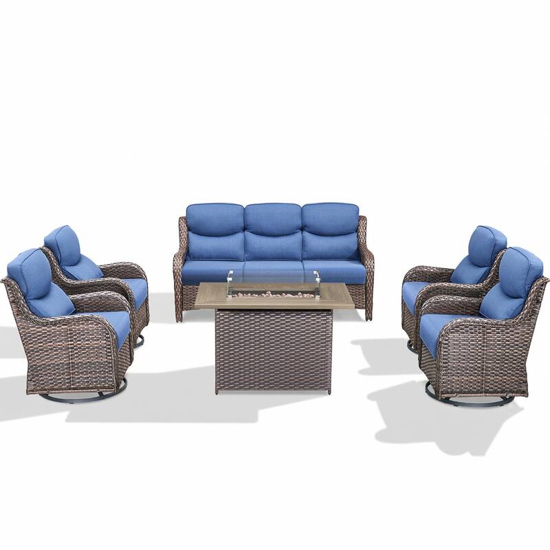 Pocassy Outdoor Fire Pit Sofa Swivel Chairs Conversation Set