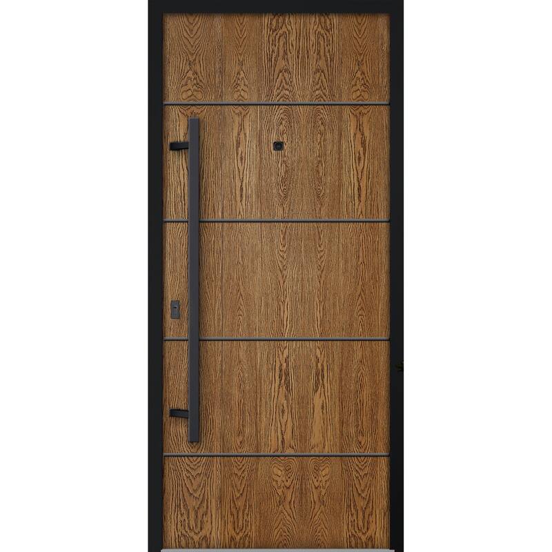 Exterior Prehung Steel Entry Door 0131 Black Enamel 2 Sidelites Top Window Stainless Steel Inserts W16+36+16xH80+16 - Beige - 36 x 80