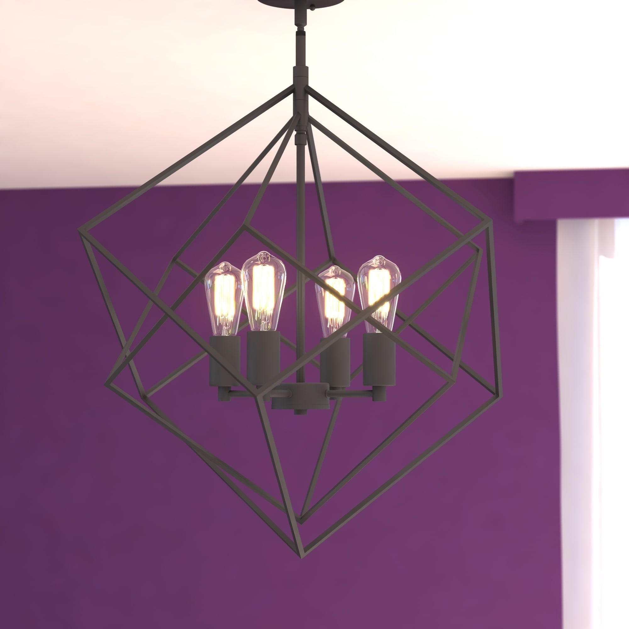 VAXCEL Rad 4-Light Mid-Century Modern Geometric Cage Pendant, LED Compatible, Adjustable Height Hanging Ceiling Fixture