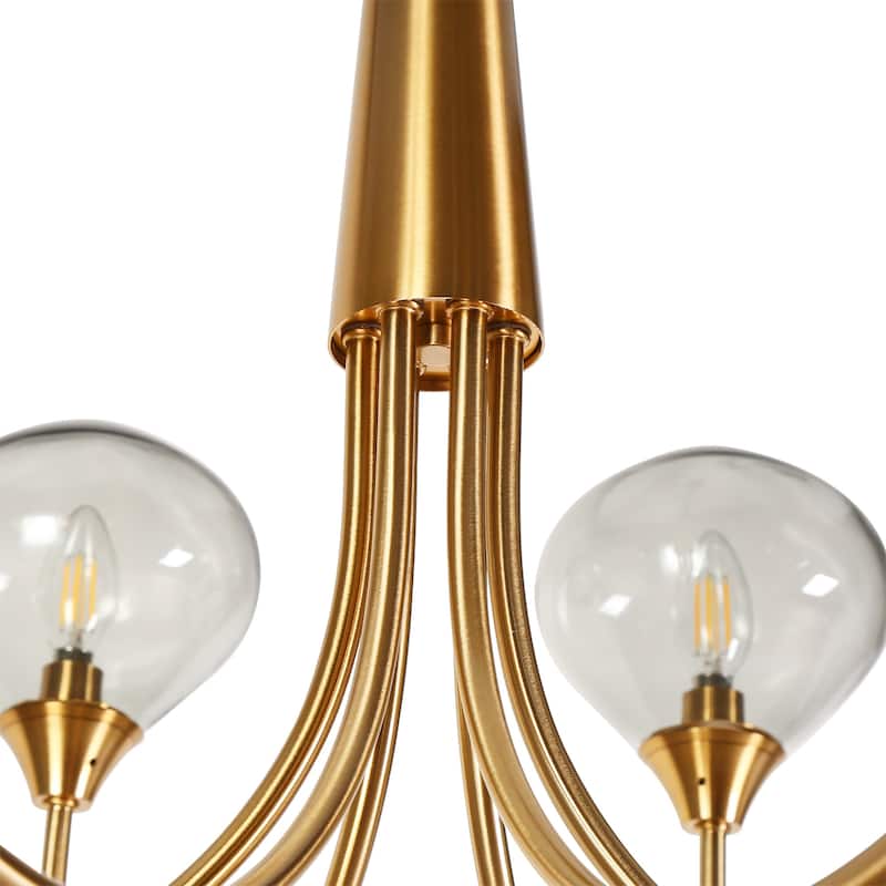 Celesn Modern Gold 6-Light Wheel Chandelier Glass Shade for Dining Living Room - D32" x H23"