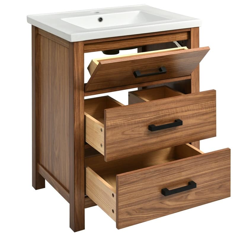 Bathroom Vanity 24 Inch, Small Bath Vanity with Sink, Modern Sink Cabinet, Free Standing Bath Vanity Combo with with 3 Drawers