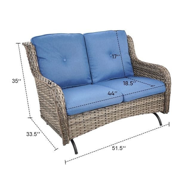 Outdoor Glider Loveseat Sofa with Ottoman - Blue cushion - Grey