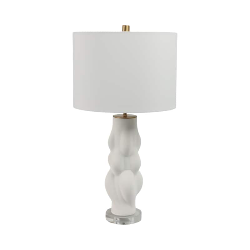 Stoneware Table Lamp Textured Sculptural Base Fabric Shade - 26" White - 14" x 14" x 26"
