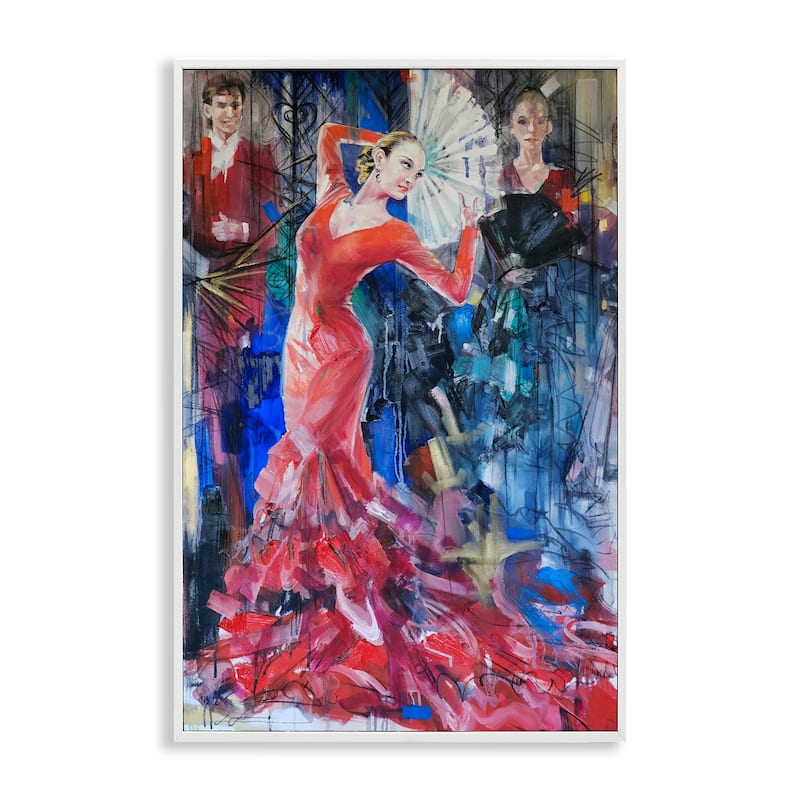 Stupell Bold Dancer with Fan Framed Giclee Art Design By Lucille Lee - 12 x 18 - White