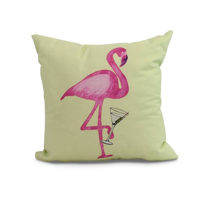 20 x 20 Inch Single Flamingo Animal Print Outdoor Pillow - Green