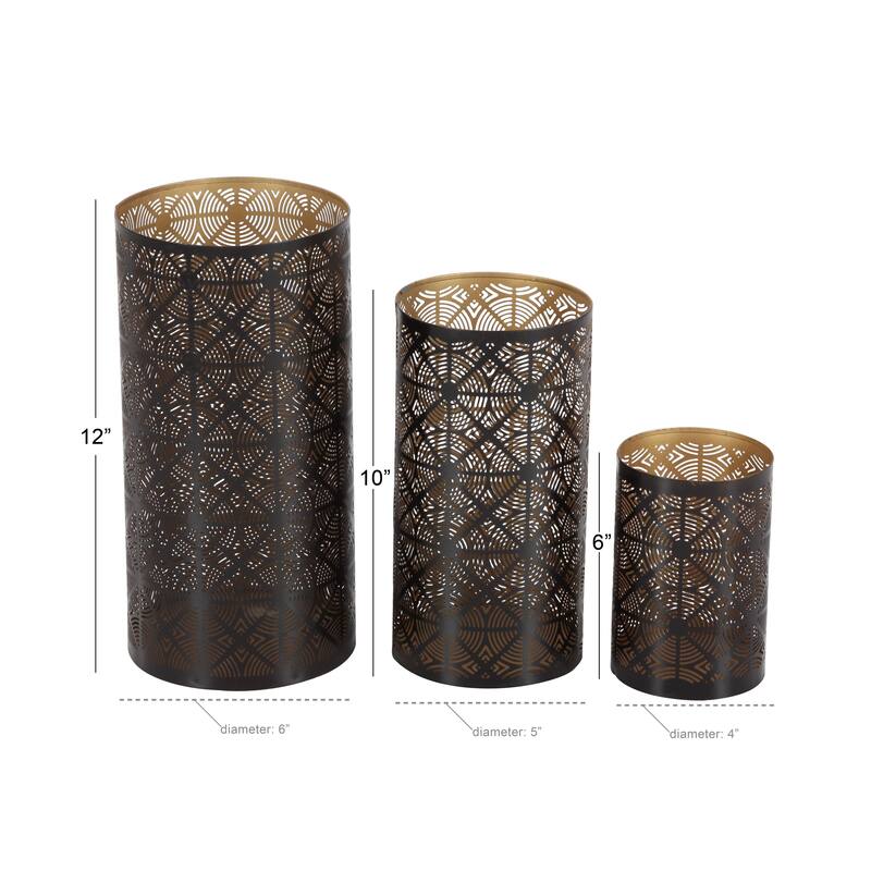 Dark Brown Metal Decorative Geometric Indoor Outdoor Candle Lantern (Set of 3)