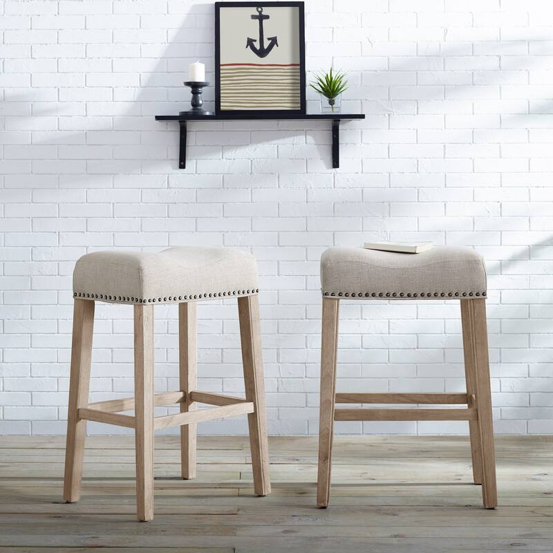 Upholstered Backless Saddle Seat Bar Stools 29" Height Set Of 2