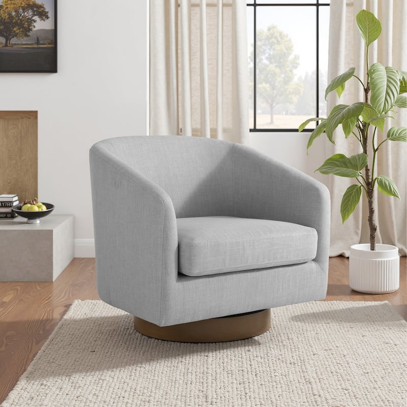 31.1'' W Modern Barrel Swivel Accent Chair - Light Grey-Linen