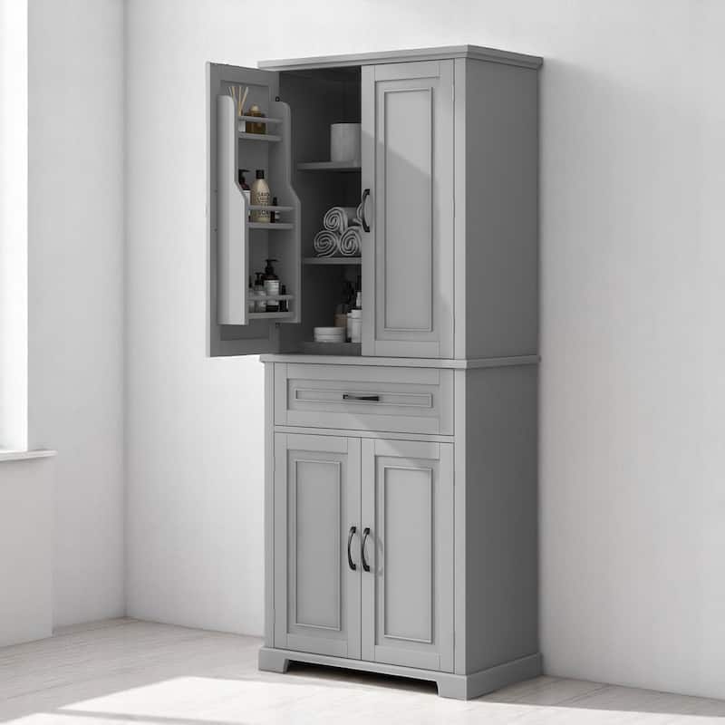Freestanding White Bathroom Cabinet with Doors, Drawer & Adjustable Shelf, Tall Linen Tower Storage 72'' High