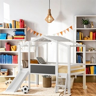 Eye-Catching Design Twin Size Wood Loft Bed, Wood House Shape Bunk