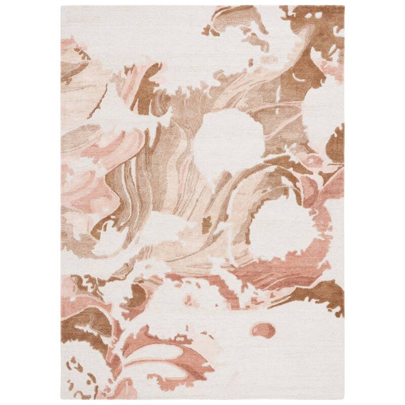 SAFAVIEH Handmade Fifth Avenue Ikuko Mid-Century Modern Wool Rug - 6' Square - Beige/Rust