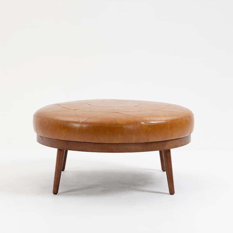 Krista 36-inch Round PU Leather Ottoman with Wood Framing