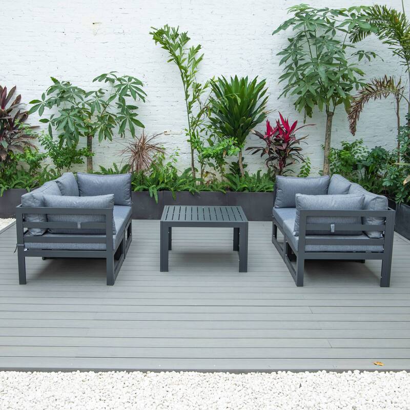 LeisureMod Chelsea 5-Piece Outdoor Patio Sectional and Coffee Table Set with Cushions