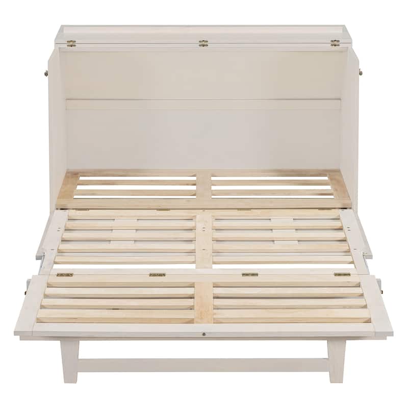 Full Size Murphy Bed with Storage Drawers, USB Ports, and Brushed White Finish, Space-Saving Design, Easy Assembly